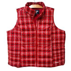 Lands' End | Vest Red Plaid Zip Front Pockets Winter Outdoors Down- Size 2X